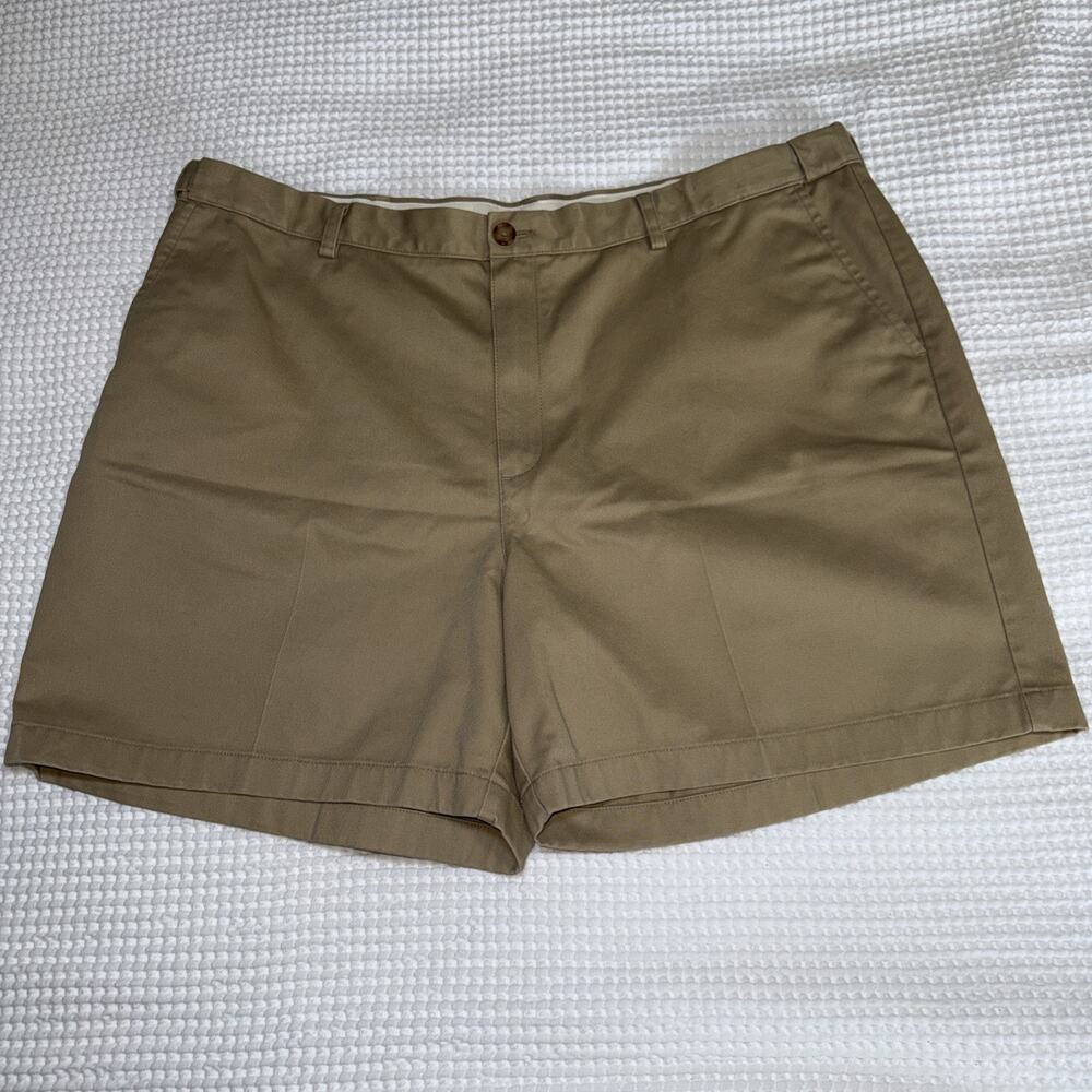 LL Bean Comfort Waist Chino Shorts Mens 42 Khaki Tan Cotton Twill Stretch 6” EUC